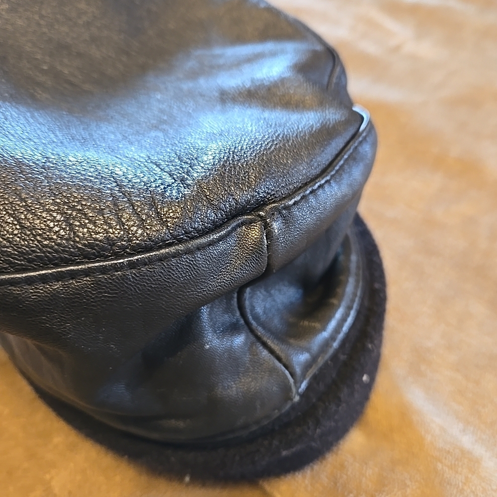 Black Leather Womens Bucket Hat Cotton Trim - Picture 2 of 16